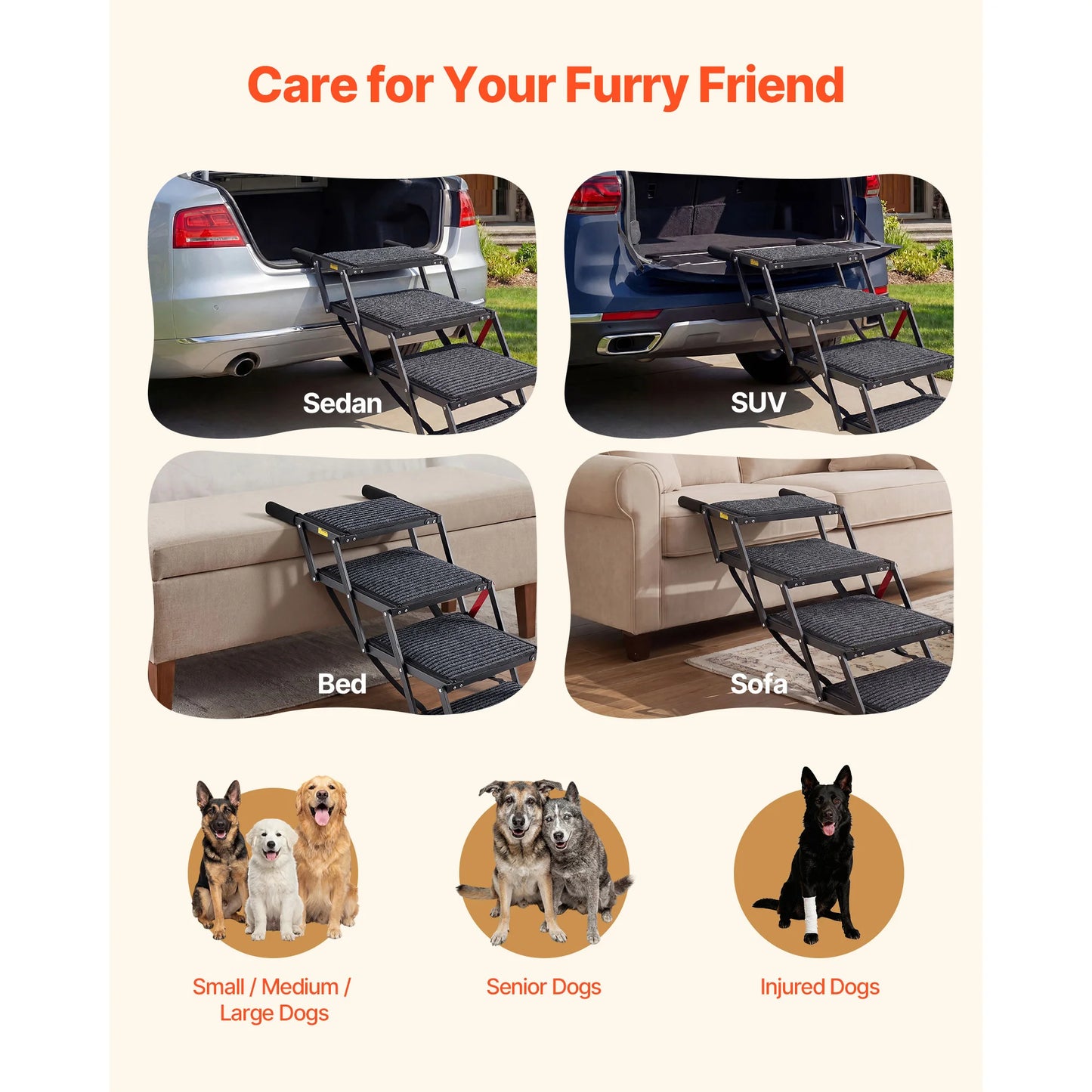 SucceBuy Dog Car Stairs 4 To 5 Foldable Ramp Portable