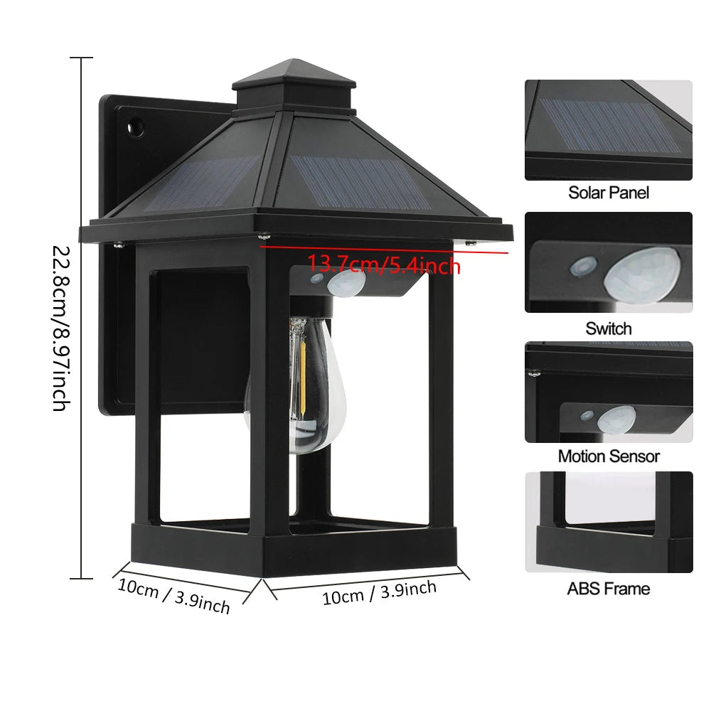 Solar Powered Wall Lanterns With Motion Sensor LED Sconce Lights