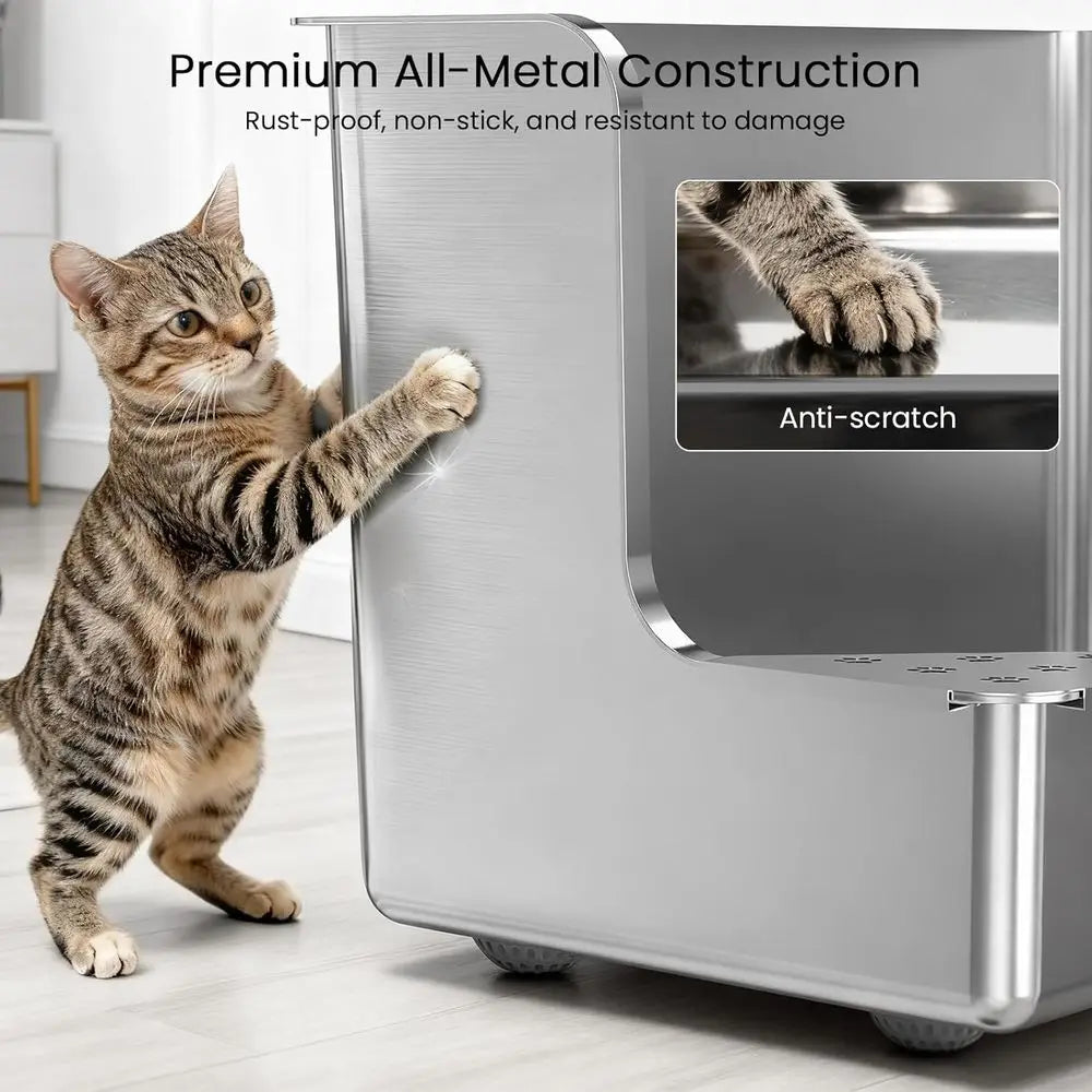 Stainless Steel Cat Litter Box With High Side And Wheels