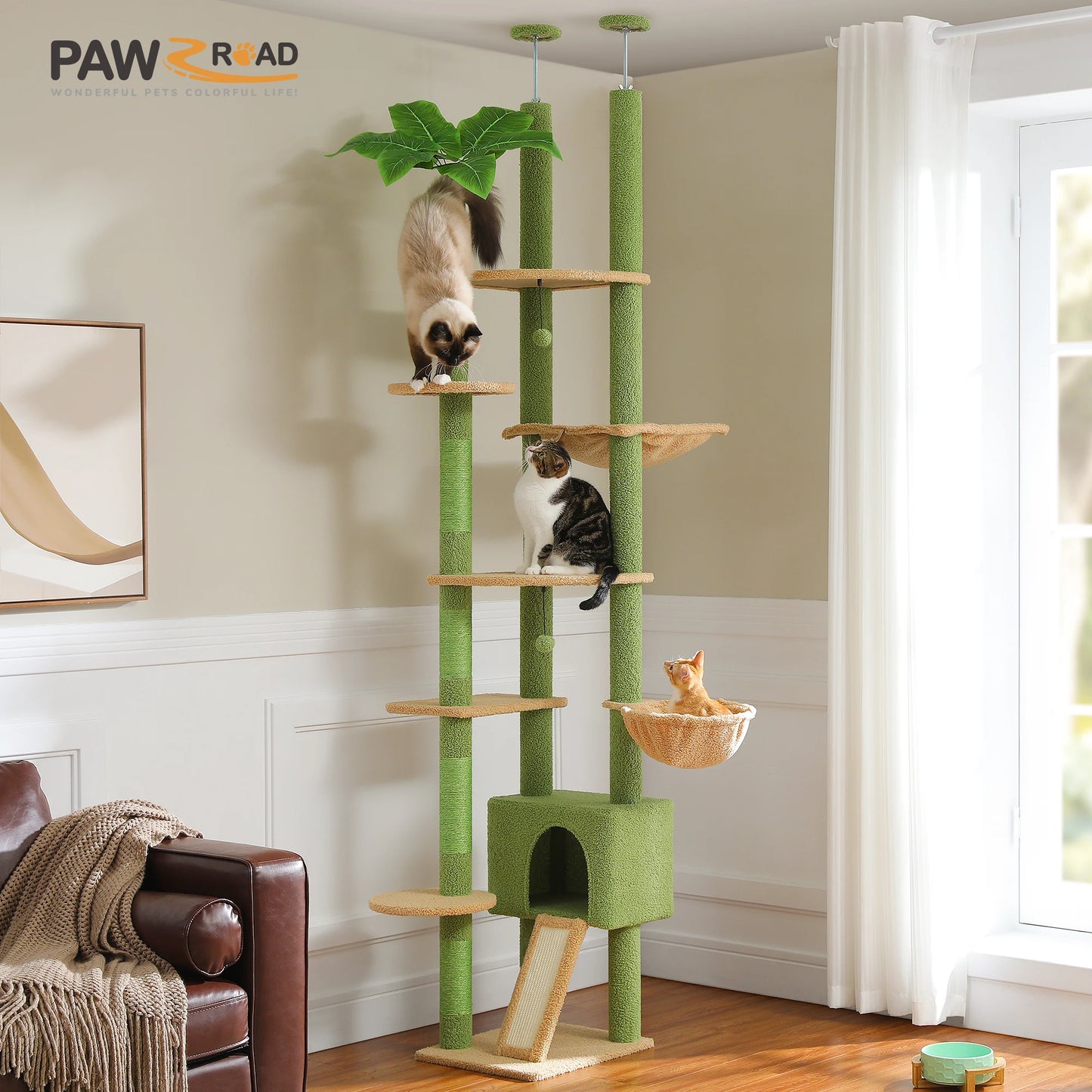 PETEPELA Floor To Ceiling Cat Tower With Adjustable Height Condo Hammock