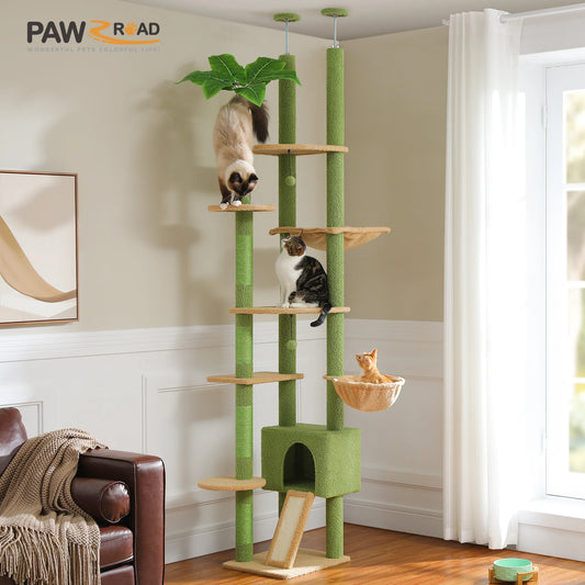 PETEPELA Floor To Ceiling Cat Tower With Adjustable Height Condo Hammock