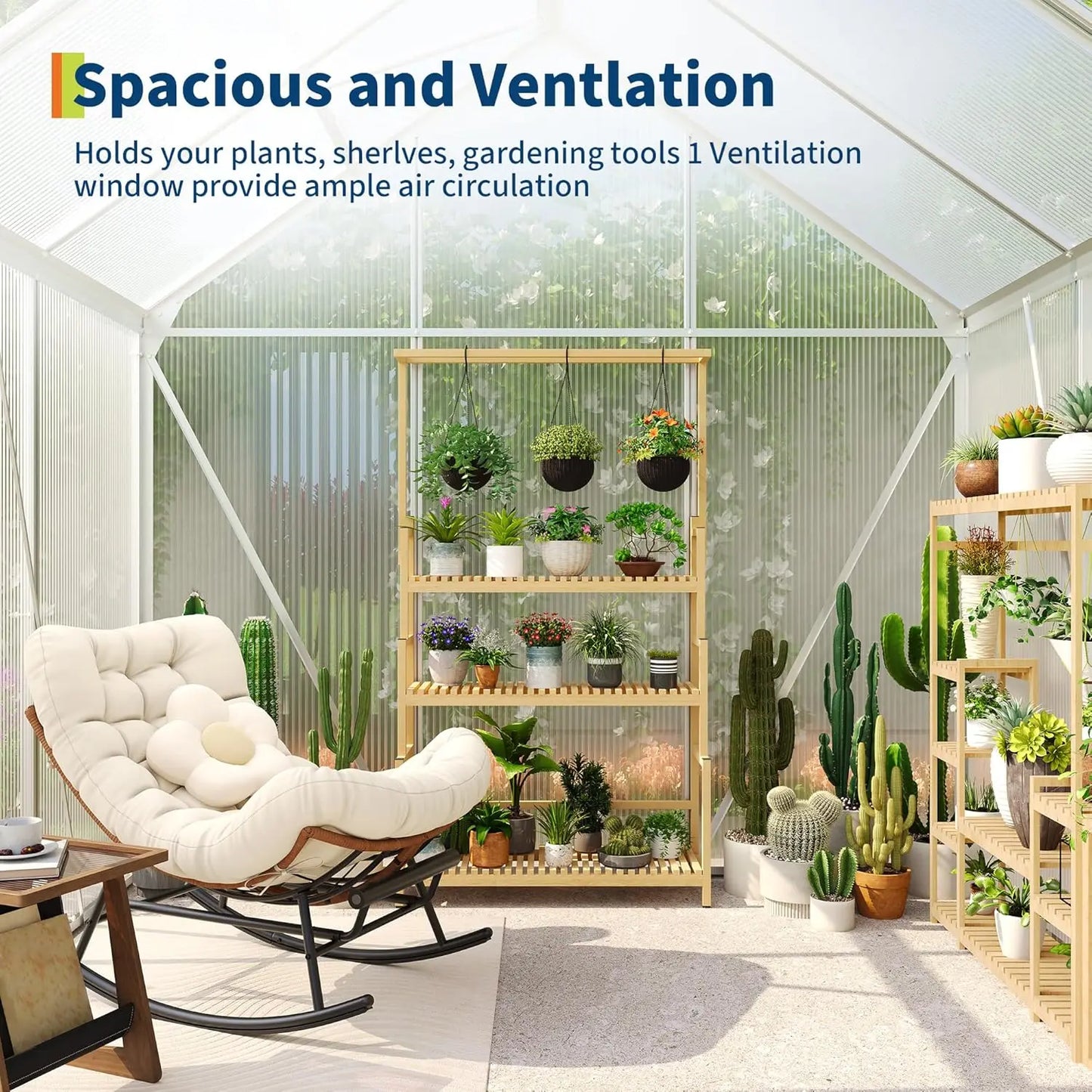 Outdoor Polycarbonate Greenhouse With Adjustable Roof Vent And Sliding Door