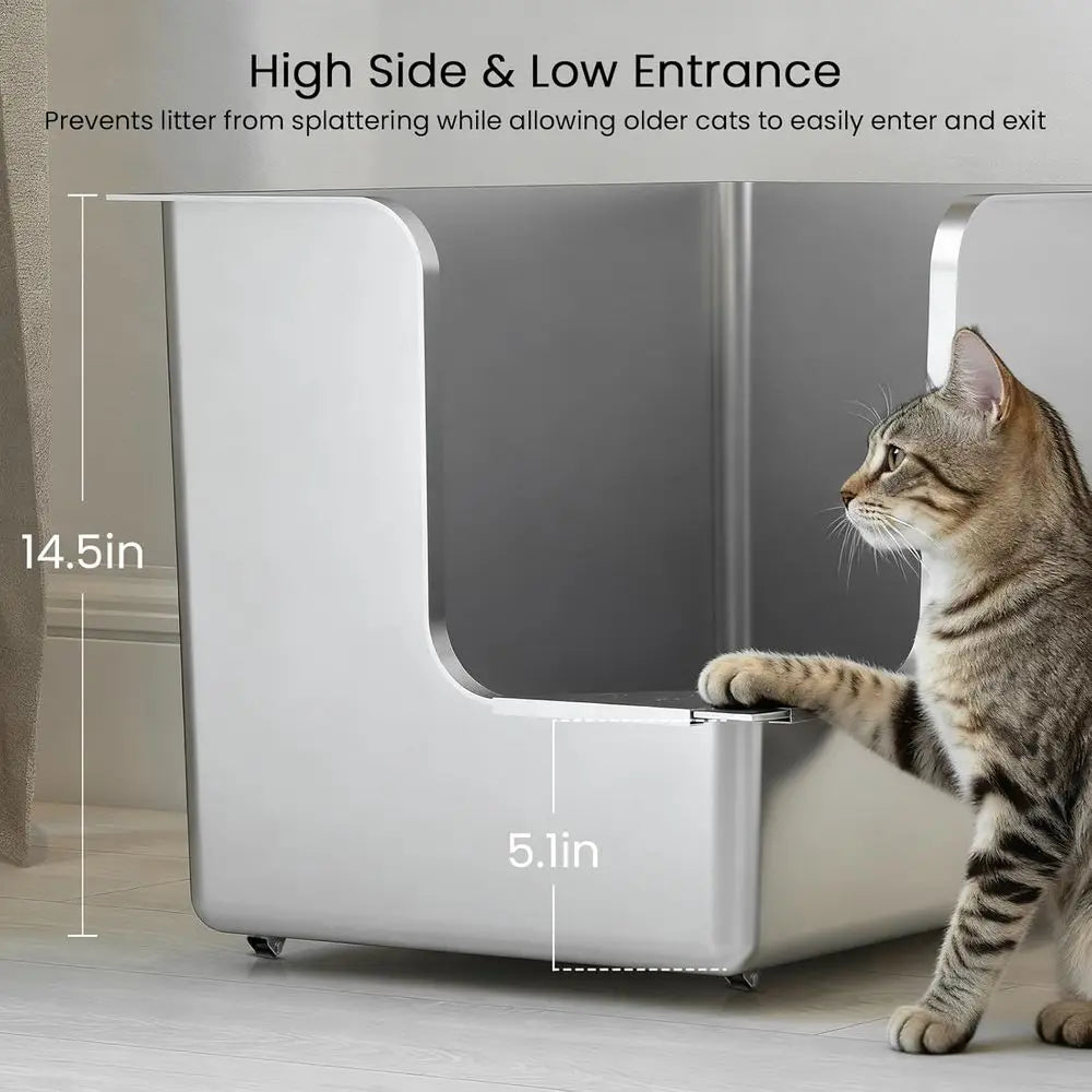 Stainless Steel Cat Litter Box With High Side And Wheels
