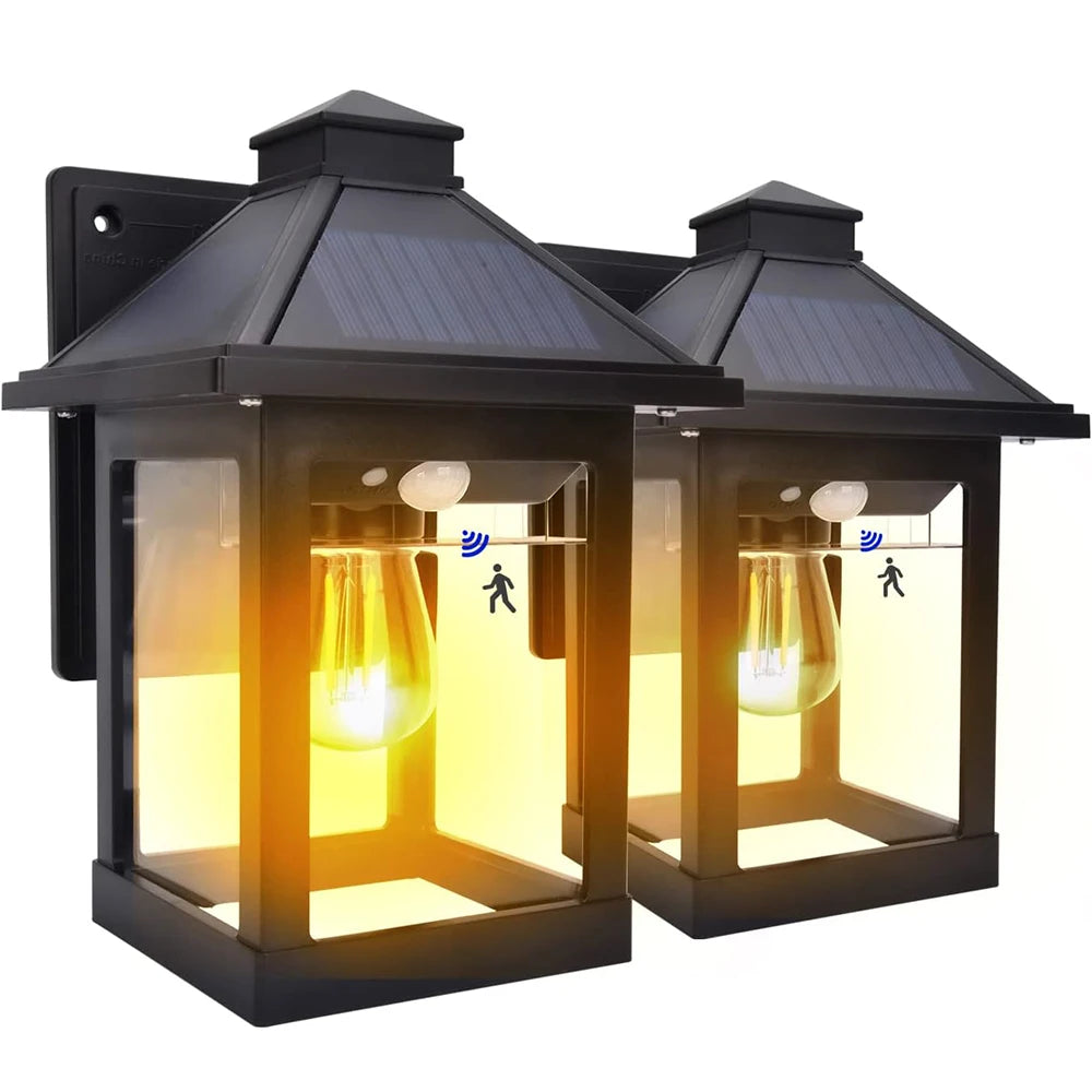 Solar Powered Wall Lanterns With Motion Sensor LED Sconce Lights
