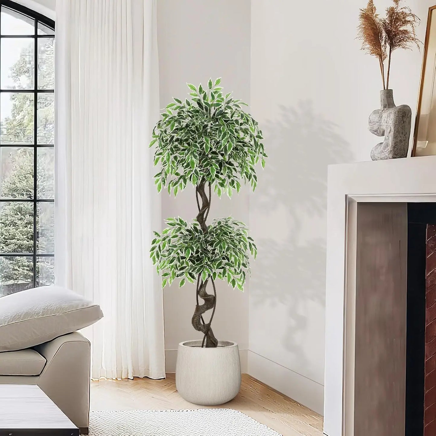 HiMISS Artificial Ficus Tree Indoor Outdoor Pebbles Moss Decor