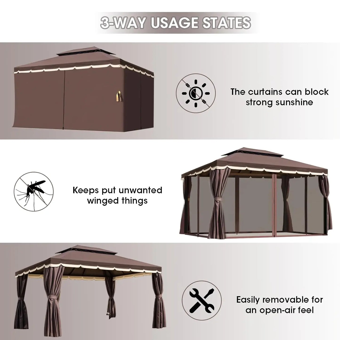 Outdoor Gazebo Heavy Duty Double Roofs Mosquito Netting And Curtains