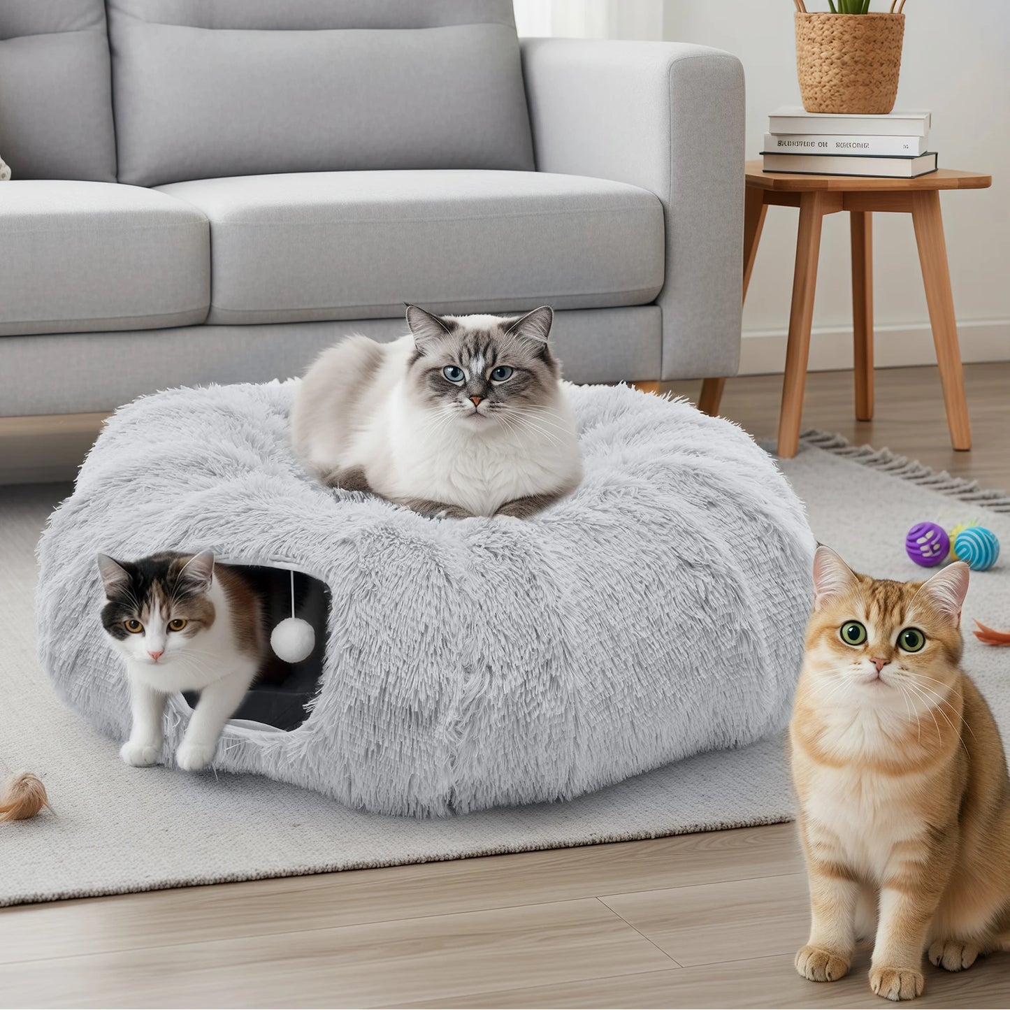 JHK Cat Tunnel Bed Indoor Playground With Soft Plush Washable