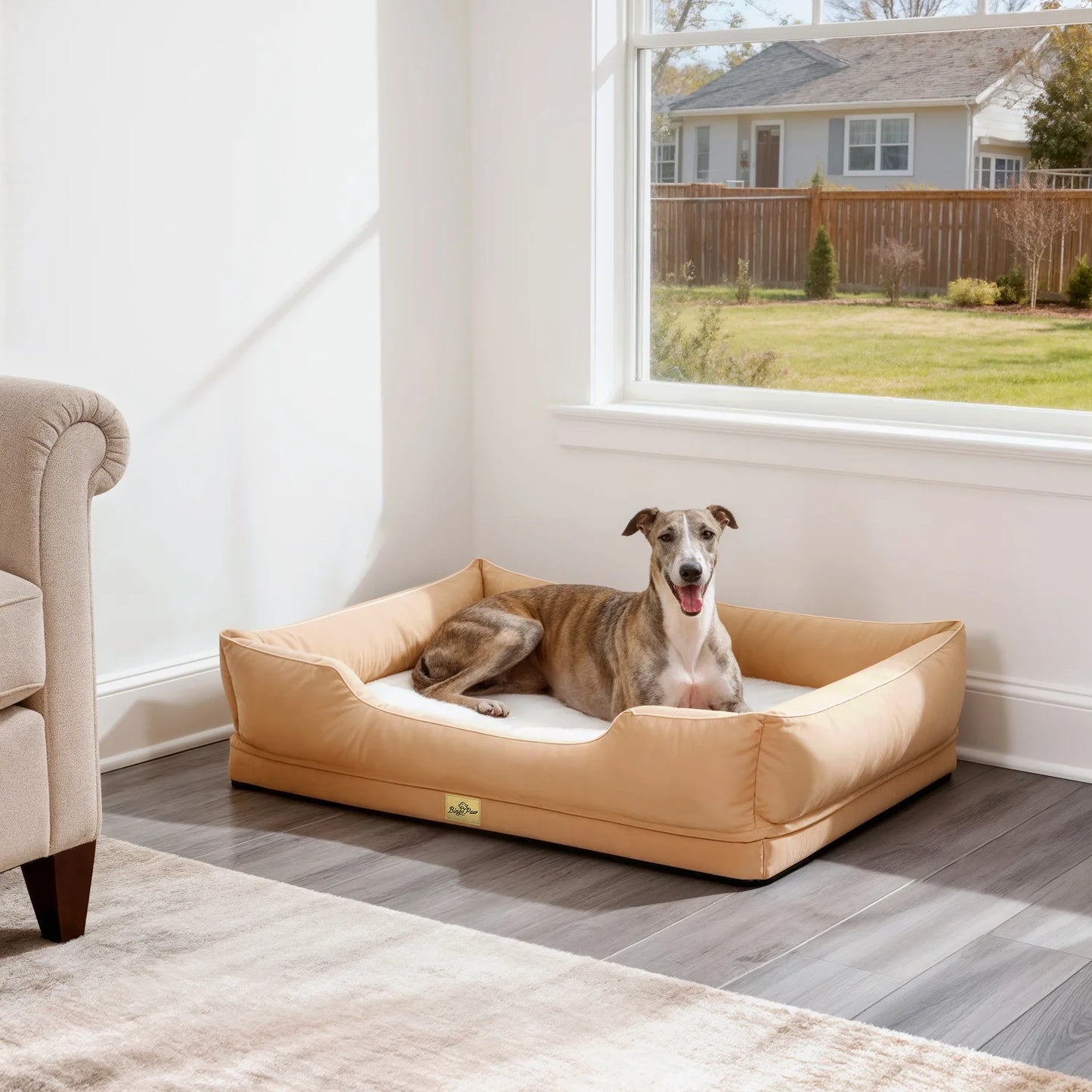 BINGOPAW Orthopedic Rectangular Dog Bed With Bolster Removable Cover