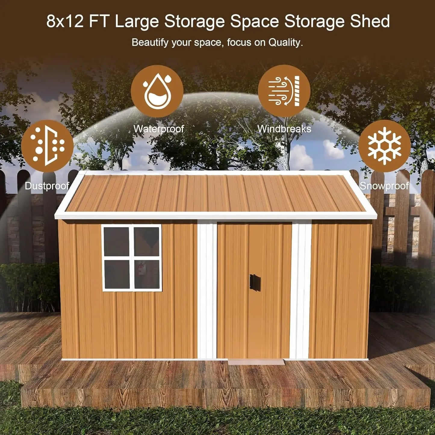 Metal Outdoor Storage Shed With Windows Door And Ventilation