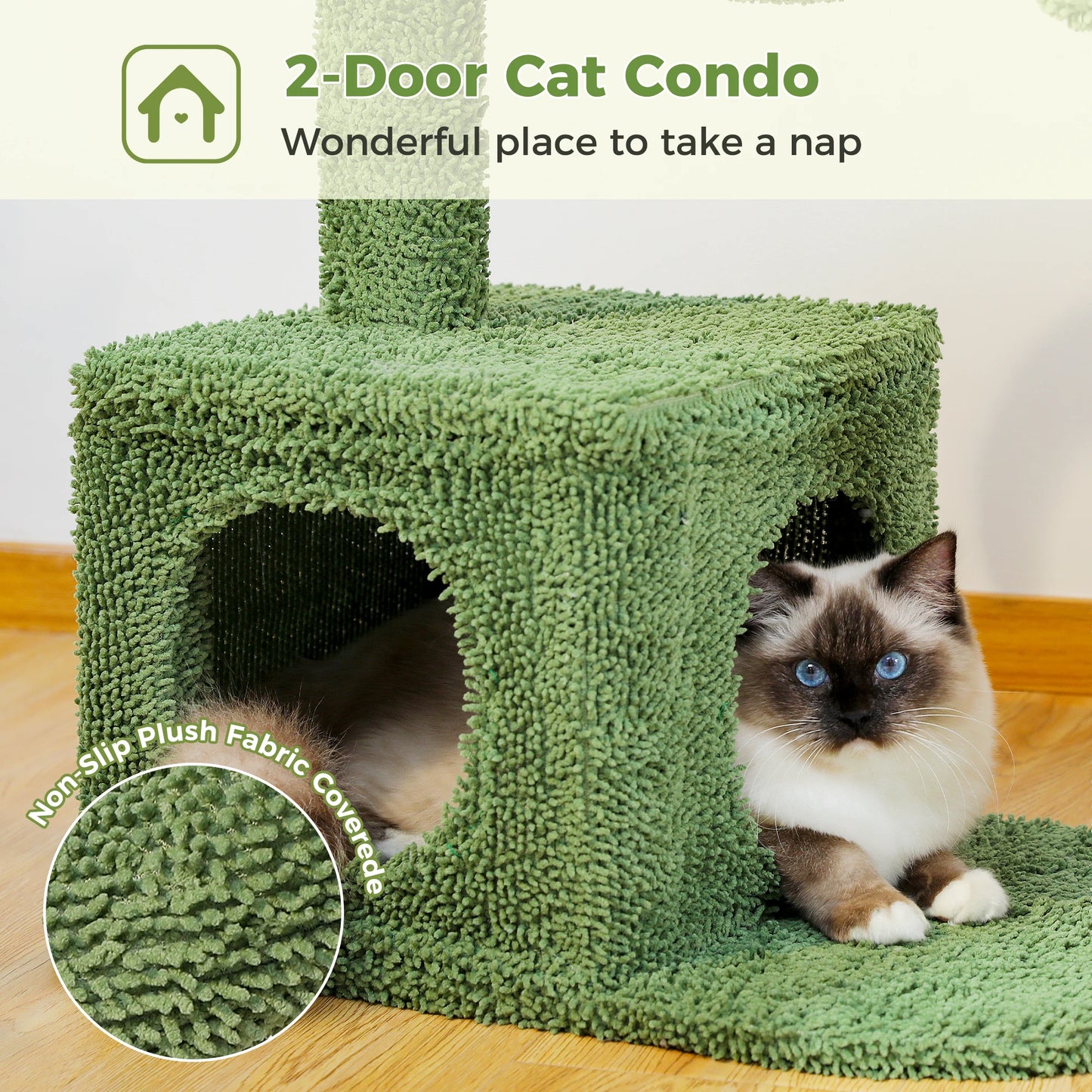 Pequlti Cactus Cat Tree With Condo And Hammock Indoor Play