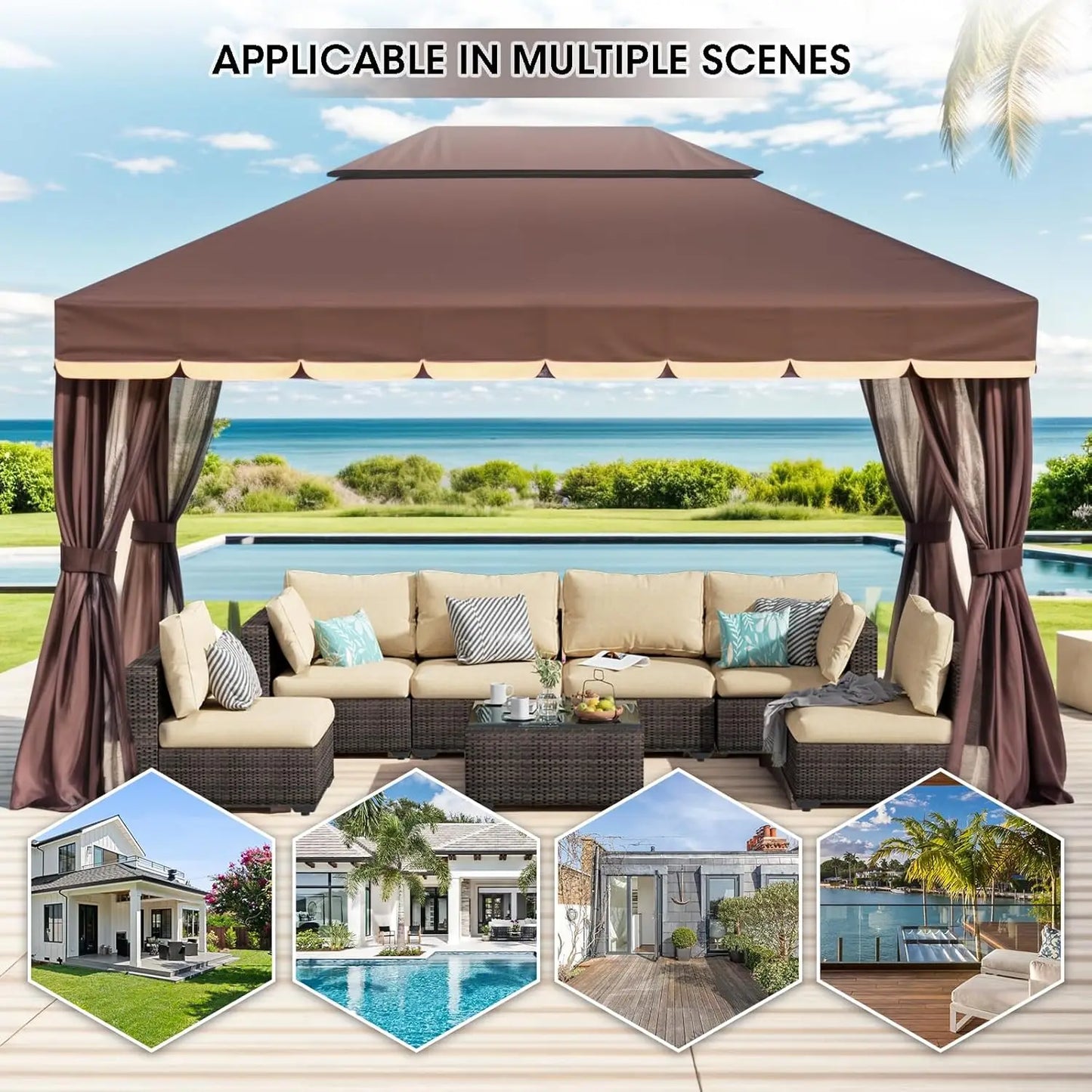 Outdoor Gazebo Heavy Duty Double Roofs Mosquito Netting And Curtains