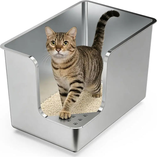 Stainless Steel Cat Litter Box With High Side And Wheels