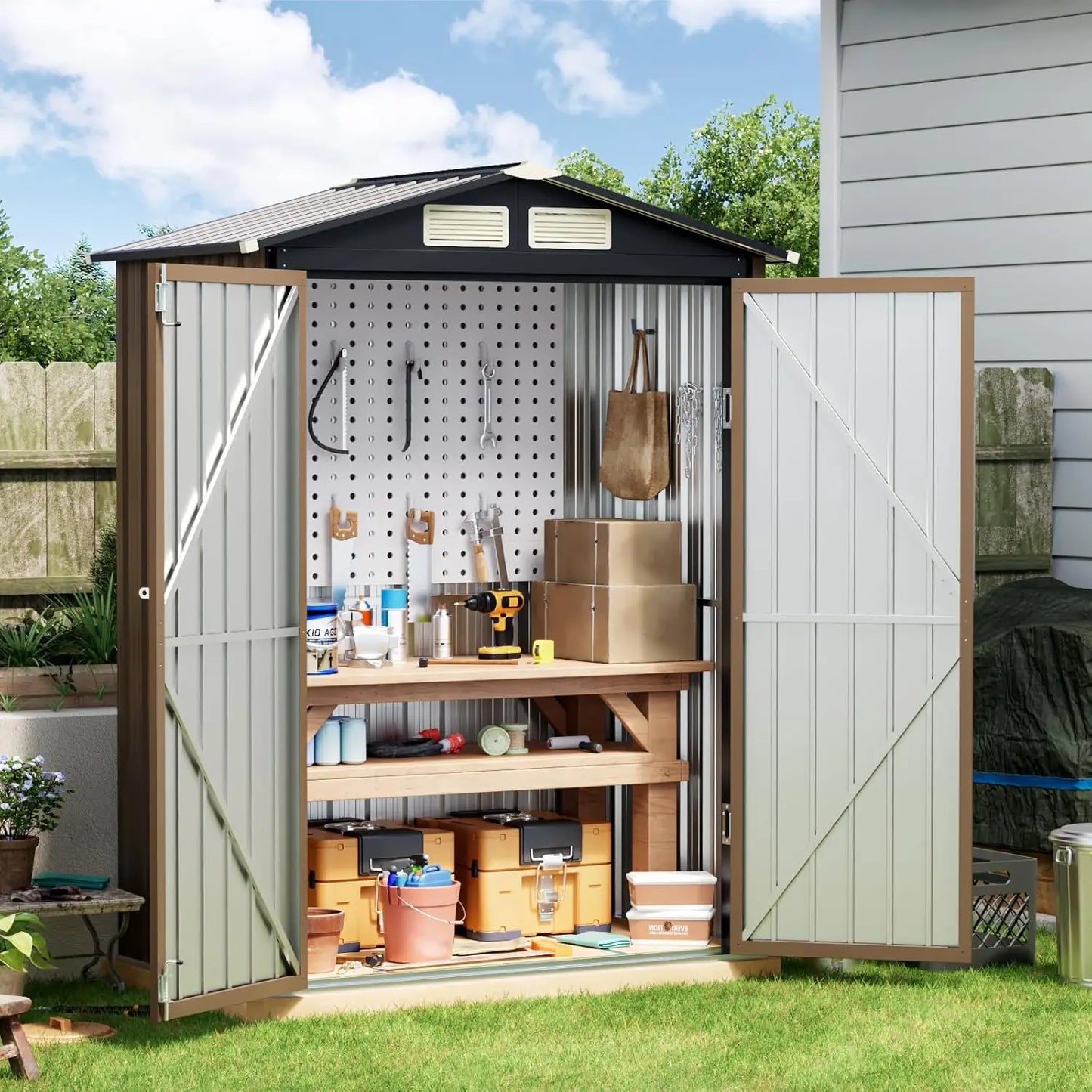 Outdoor Steel Storage Shed With Lockable Doors For Garden