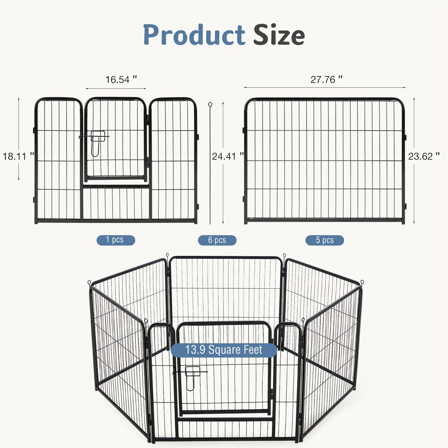 JHK 6-Panel Foldable Metal Dog Playpen