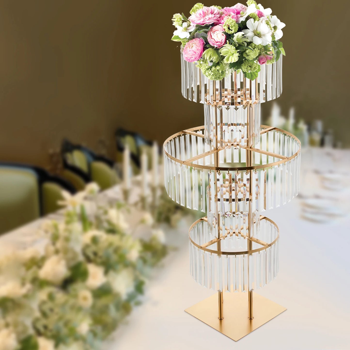 Five Tier Gold Silver Wedding Centerpieces Flower Stand Acrylic