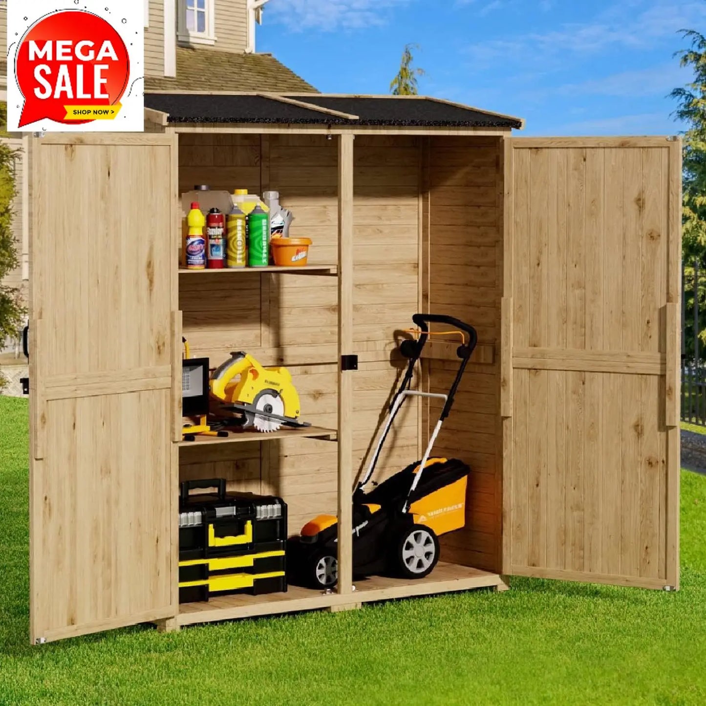 Outdoor Storage Cabinet With Waterproof Roof And Lockable Double Doors