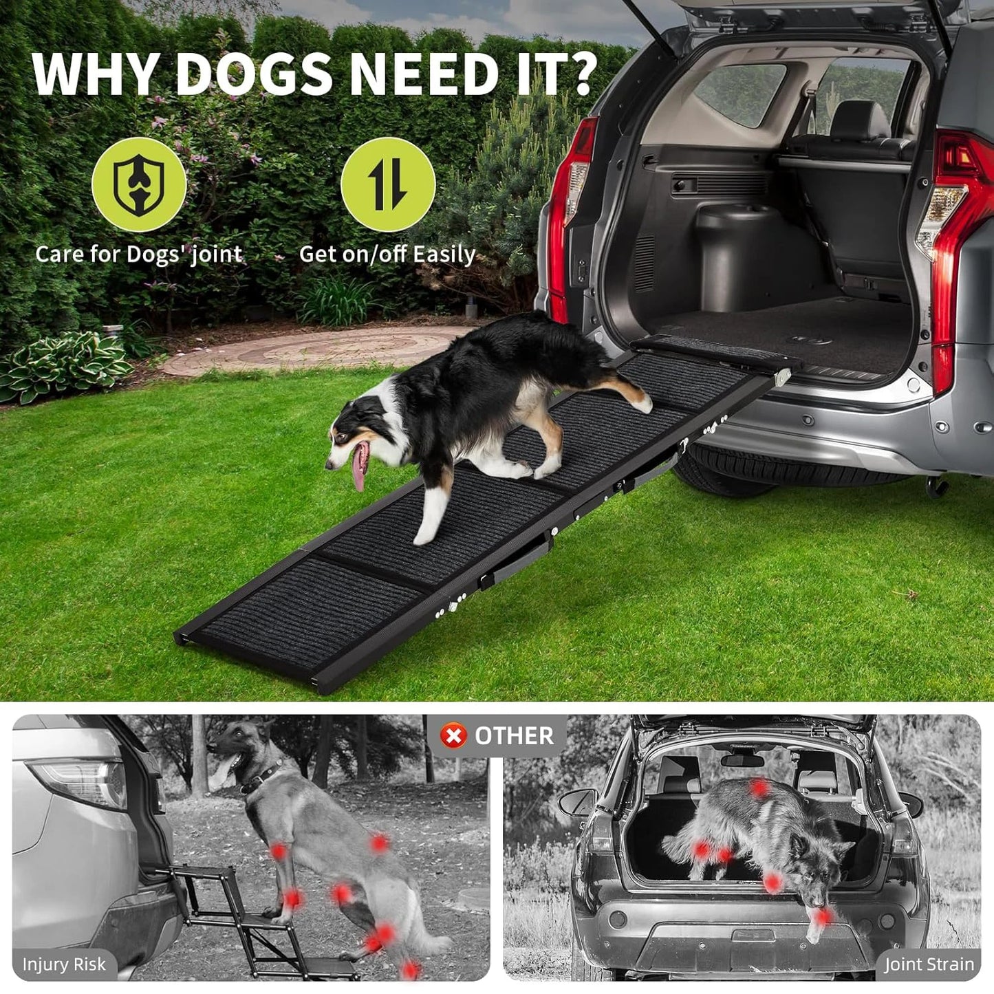 HiMISS Upgraded Car Dog Ramp With Non Slip Surface Folding