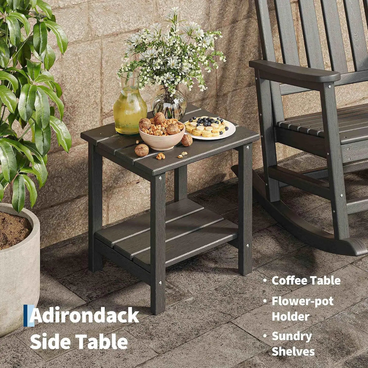 Garvee Adirondack Rocking Recliner With Side Table For Patio
