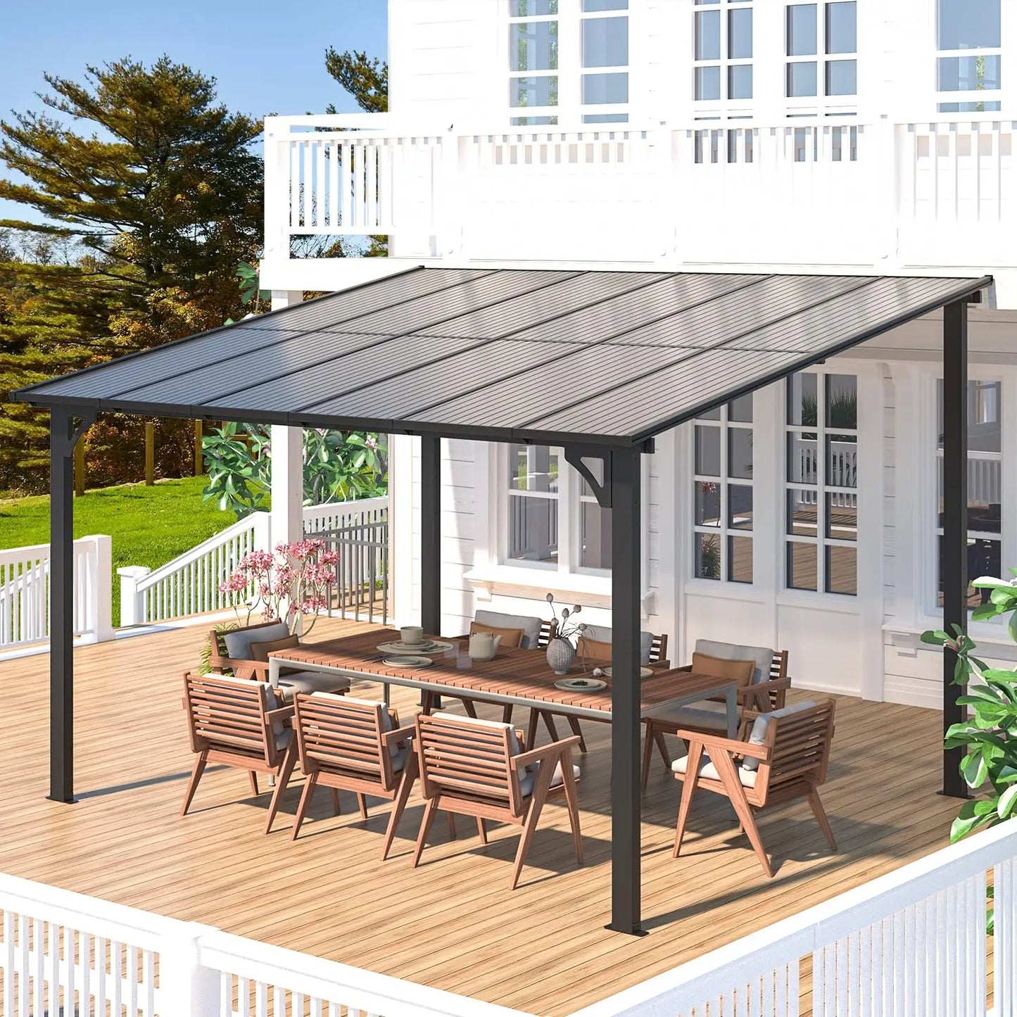 Wall Gazebo Hard Top Outdoor Patio Pergola On Deck