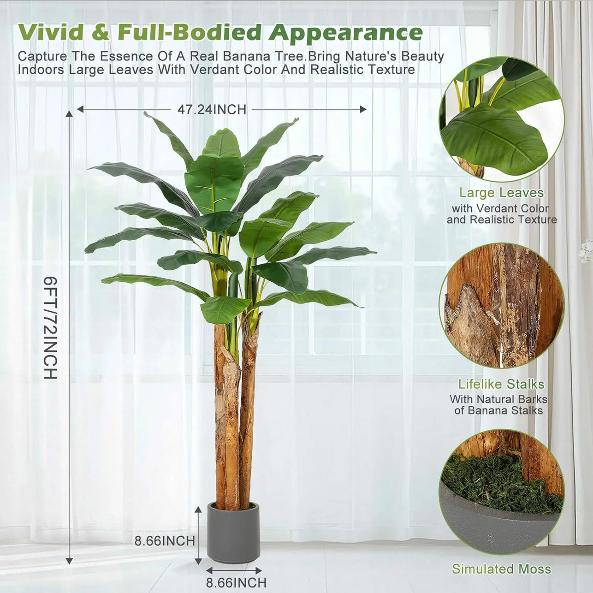 HiMiss Artificial Banana Tree Indoor Living Room Decor