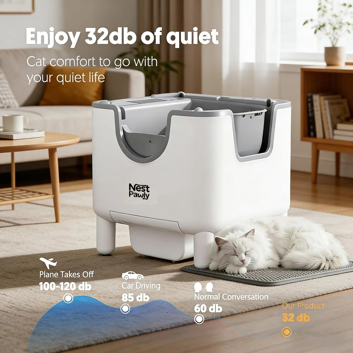 NestPawly M07 Automatic Self Cleaning Open Top Cat Litter Box