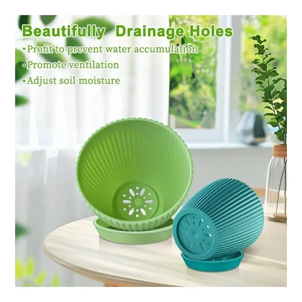 Set Of 6 Plastic Flower Pots With Drainage Holes For Plants