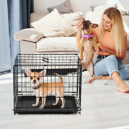 JHK Folding Metal Wire Dog Cage With Leak Proof Pan