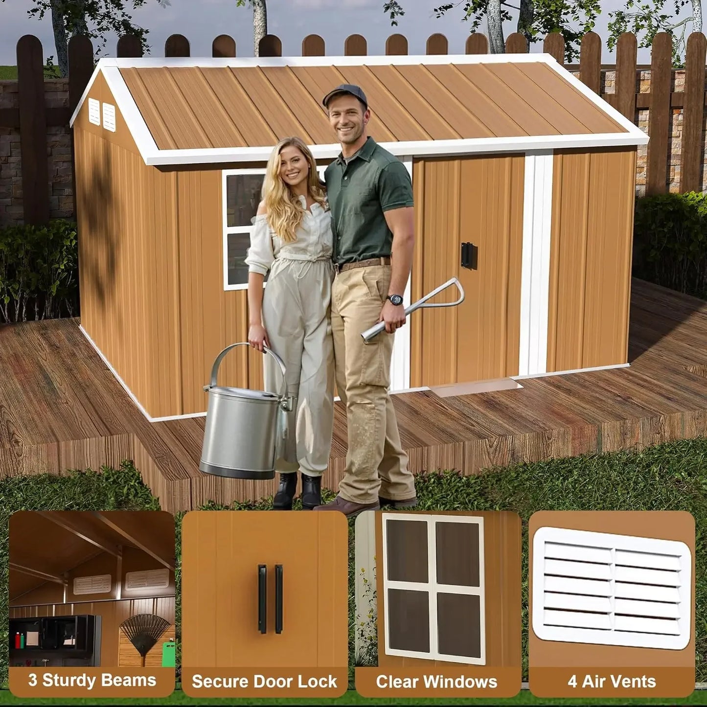 Metal Outdoor Storage Shed With Windows Door And Ventilation