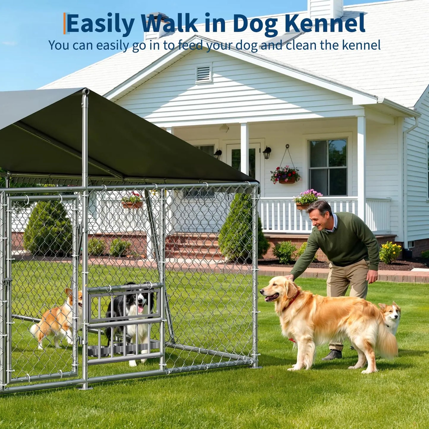 DishyKooker Outdoor Dog Kennel With Waterproof Roof And Lockable Door