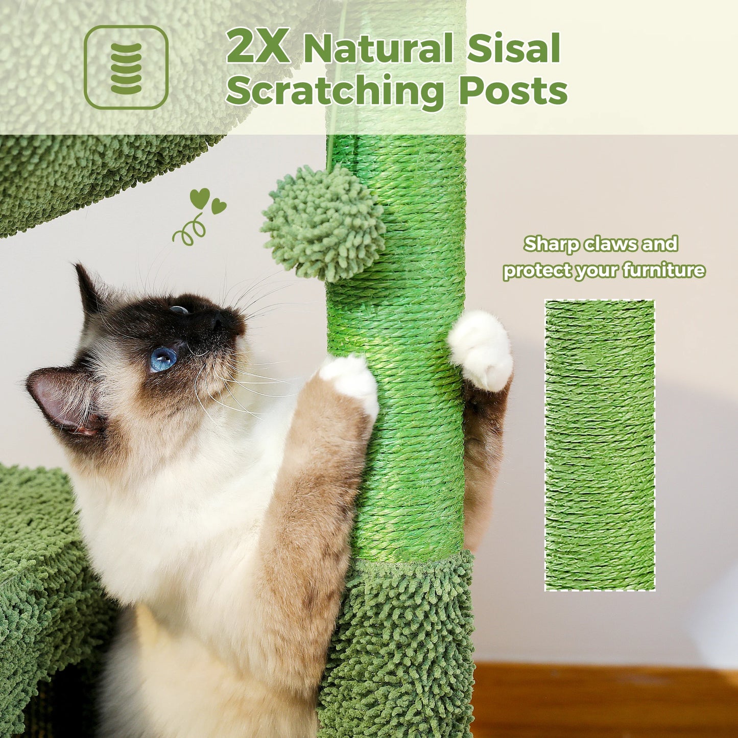 Pequlti Cactus Cat Tree With Condo And Hammock Indoor Play