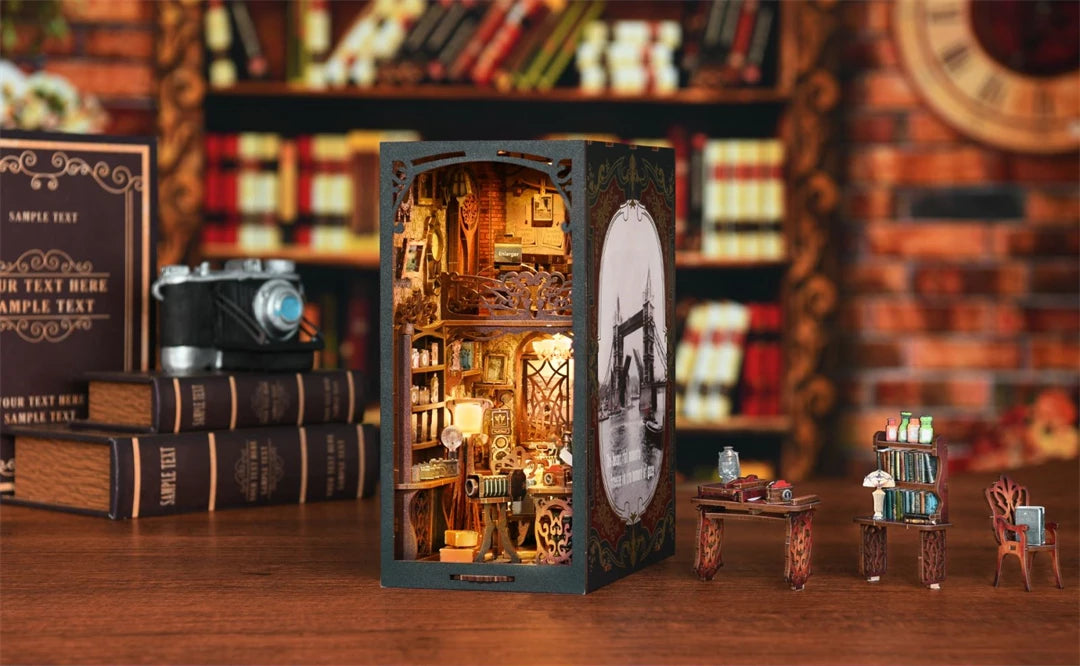 DIY Wooden Puzzle Miniature House Kit For Bookshelf Decor