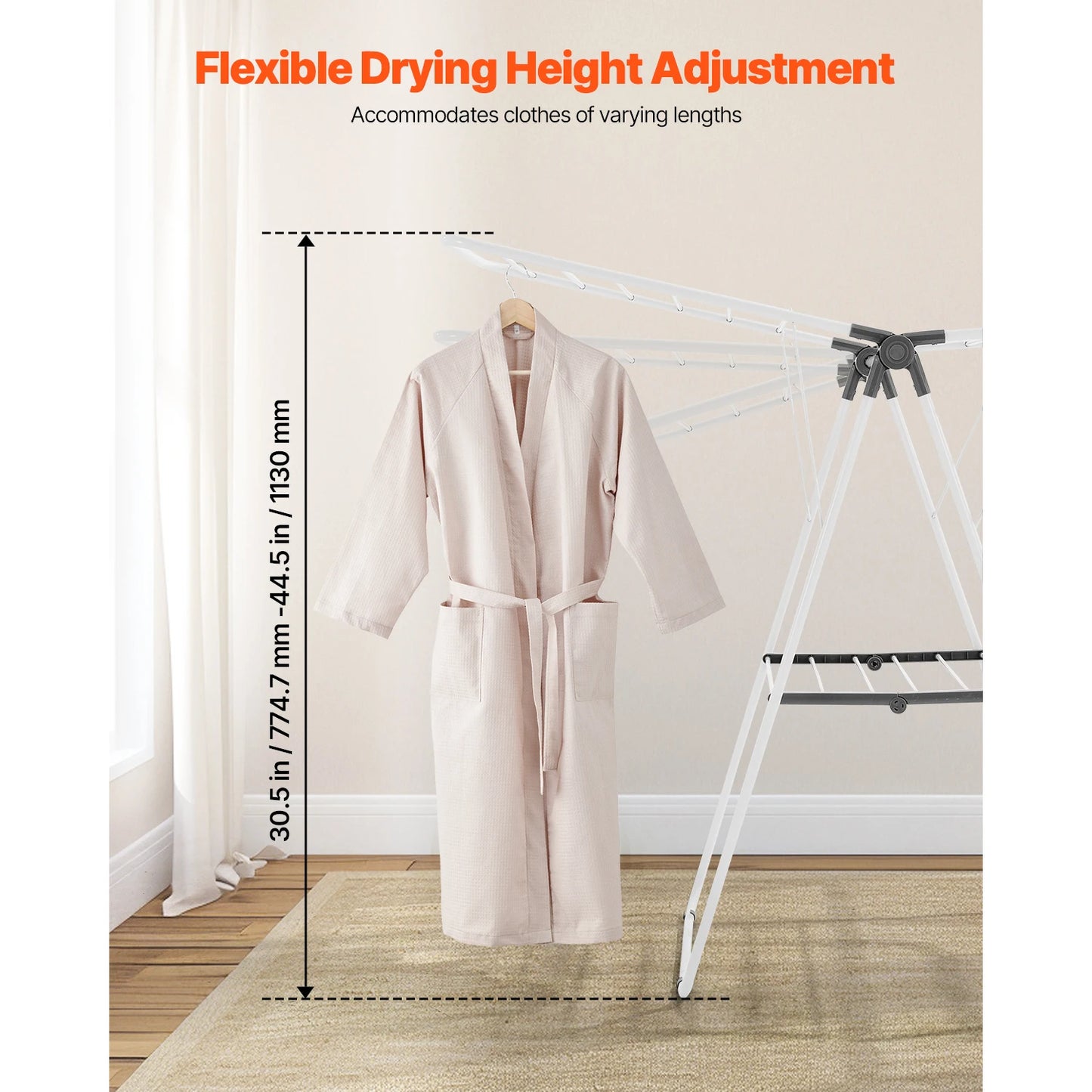 Foldable Clothes Drying Rack With Sock Clips Height Adjustable Iron