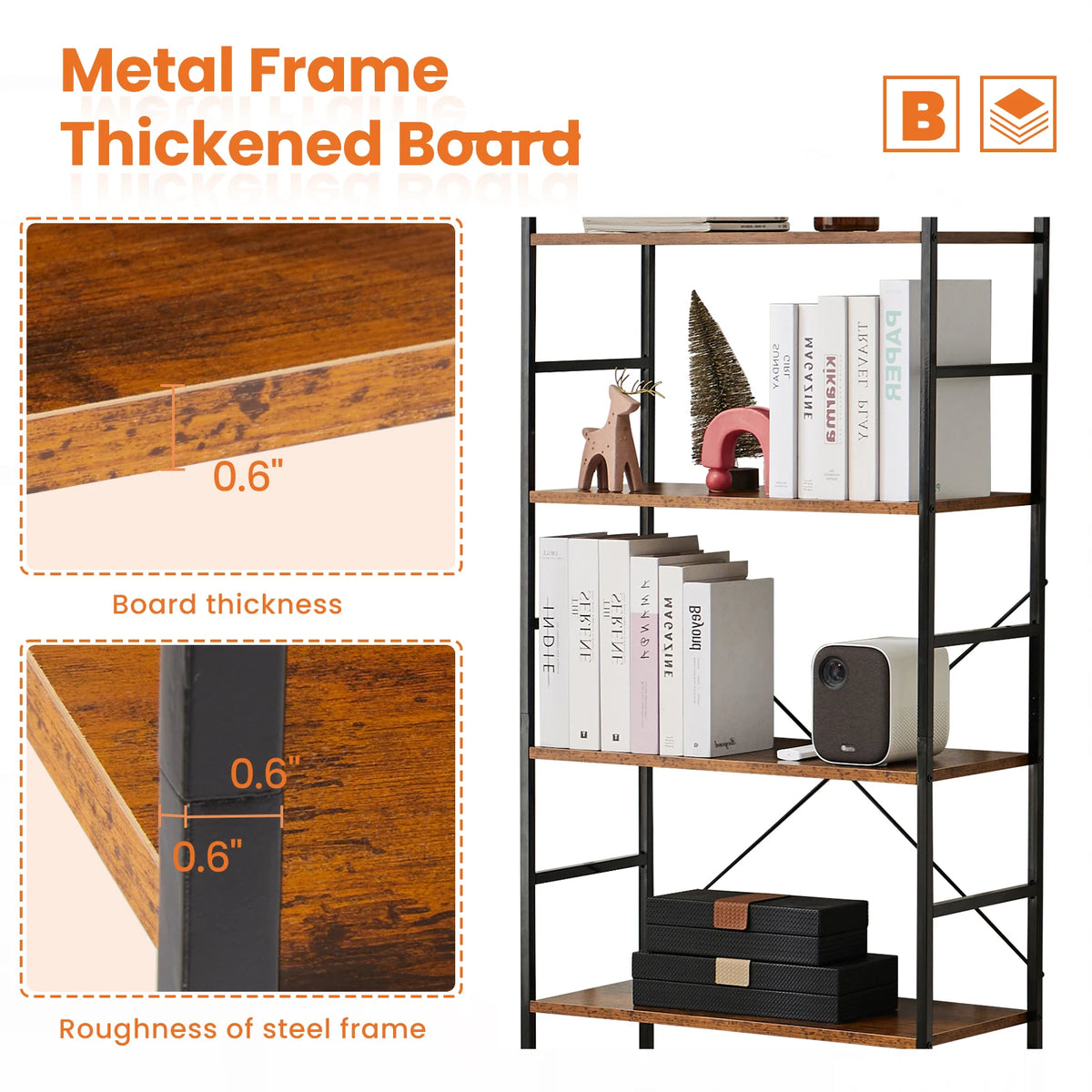MCQ Sturdy Metal Freestanding Bookshelf For Home Office Storage
