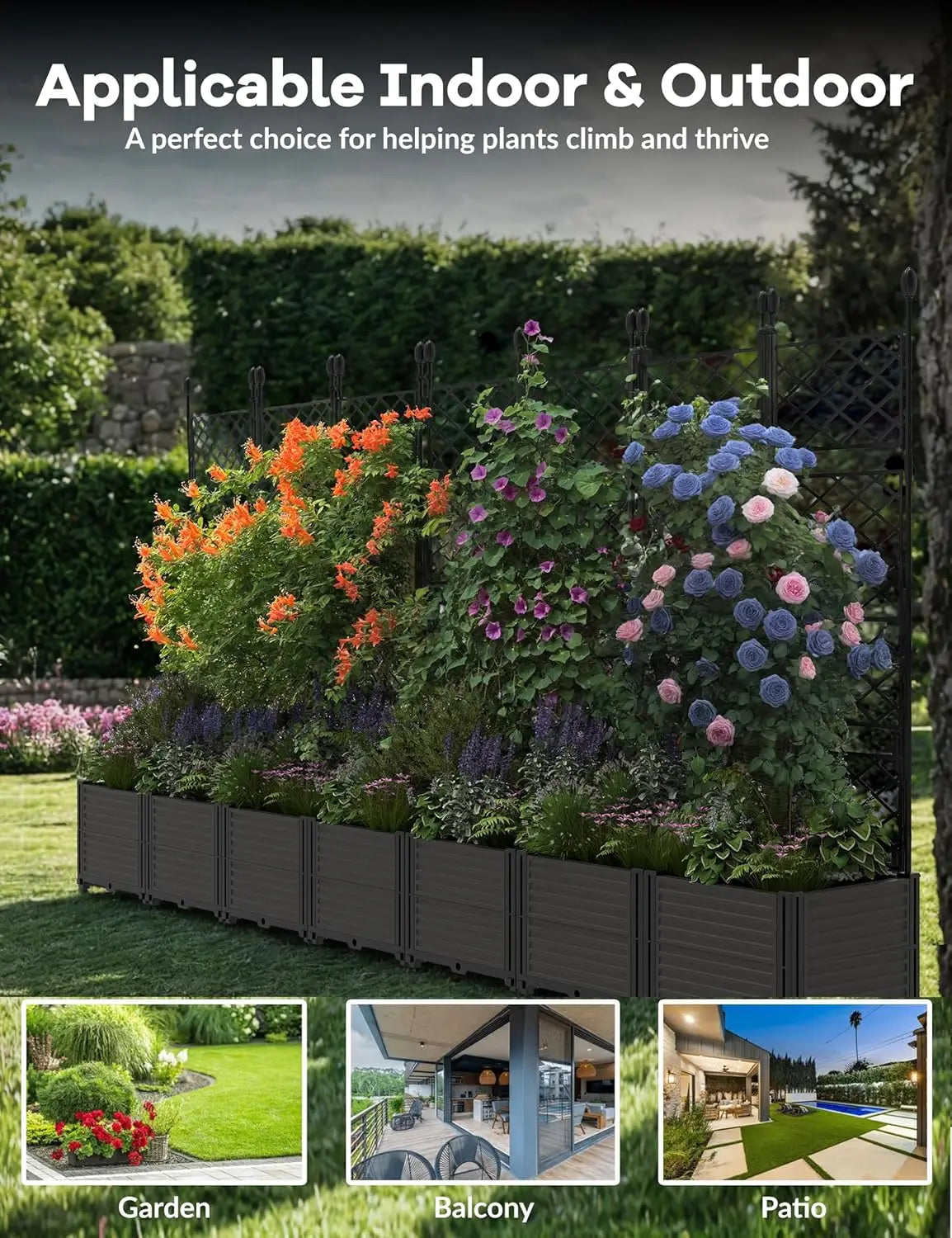 TWISTER.CK Plastic Planter Box With Trellis Rack For Outdoors