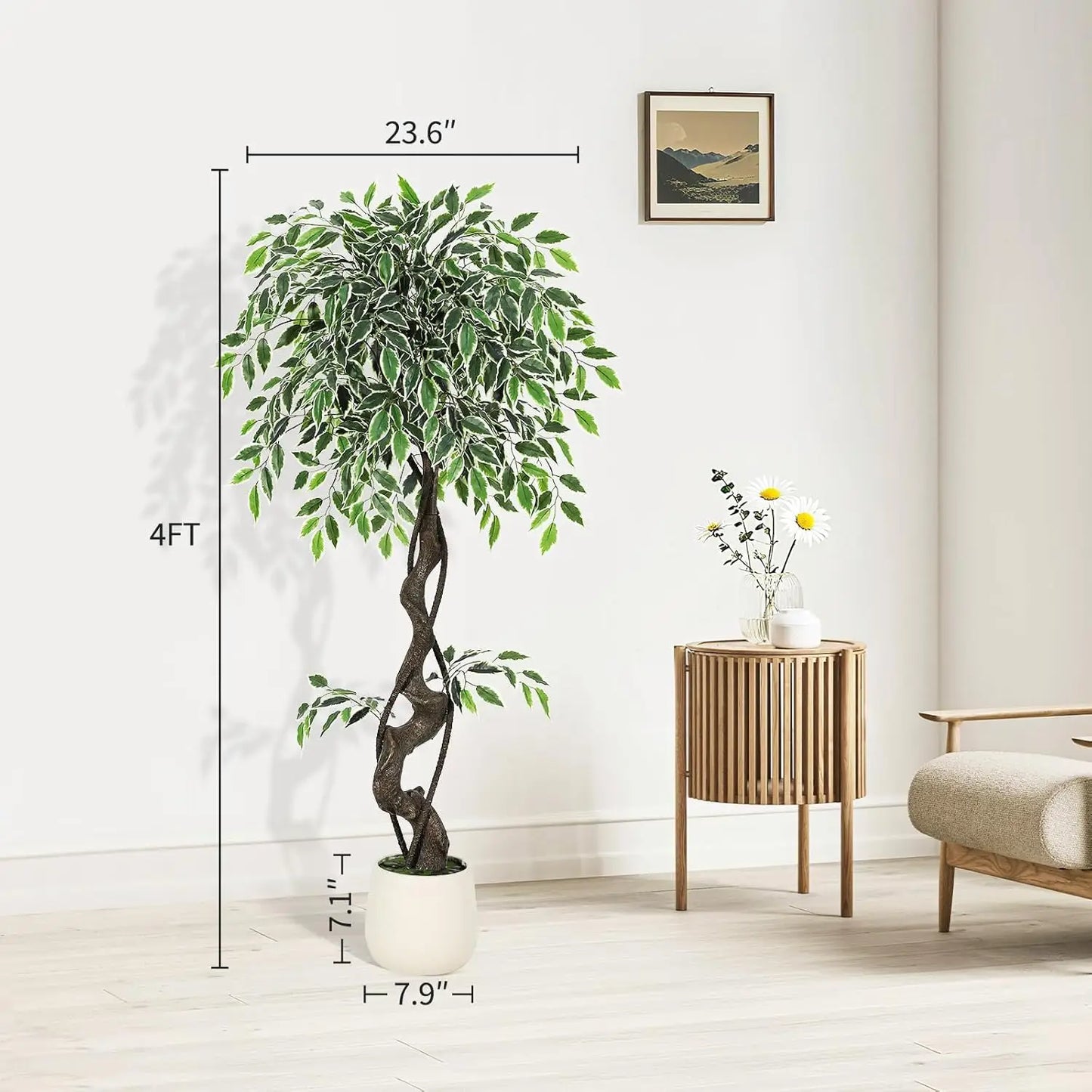 HiMISS Artificial Ficus Tree Indoor Outdoor Pebbles Moss Decor