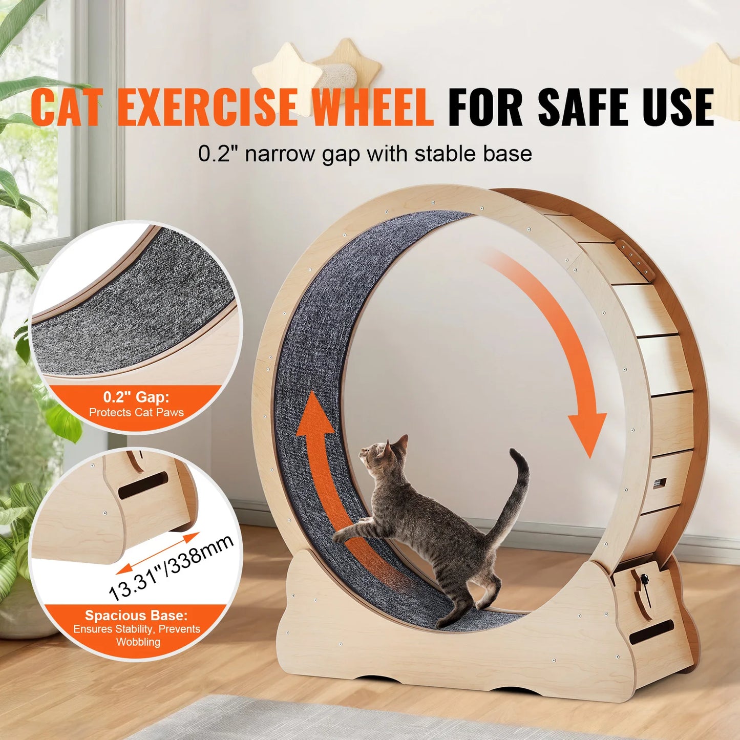 SucceBuy Wooden Cat Exercise Wheel Large Indoor Treadmill Wheel