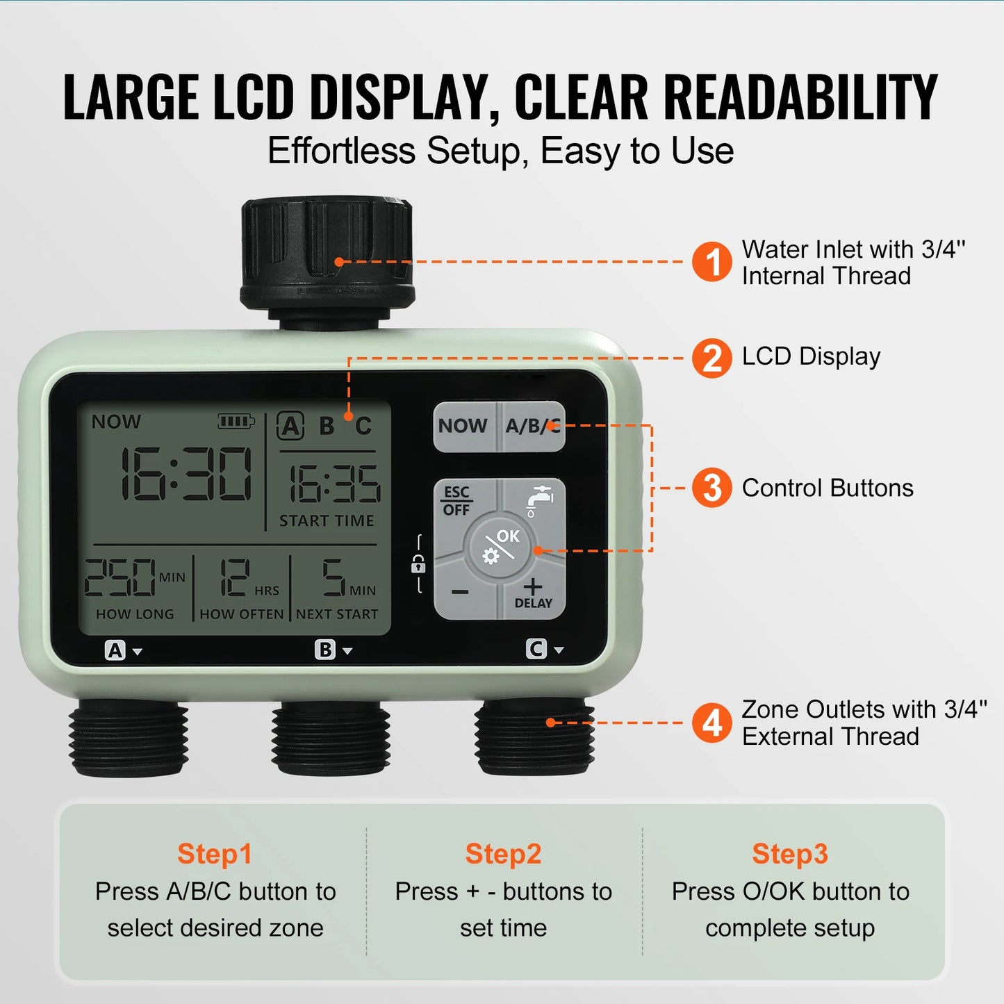 SucceBuy Water Timer With 3 Independent Zones And LCD Display