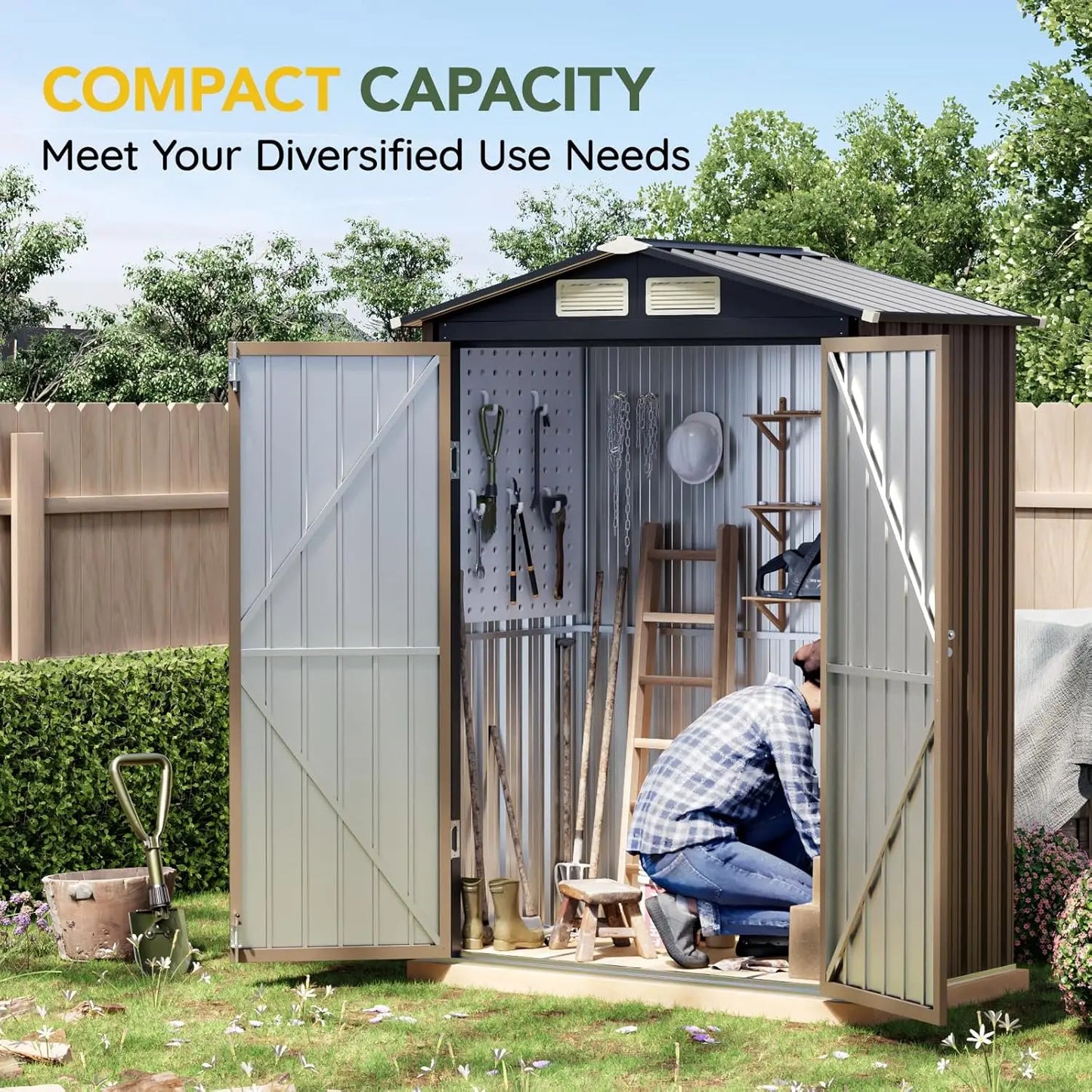 Outdoor Steel Storage Shed With Lockable Doors For Garden