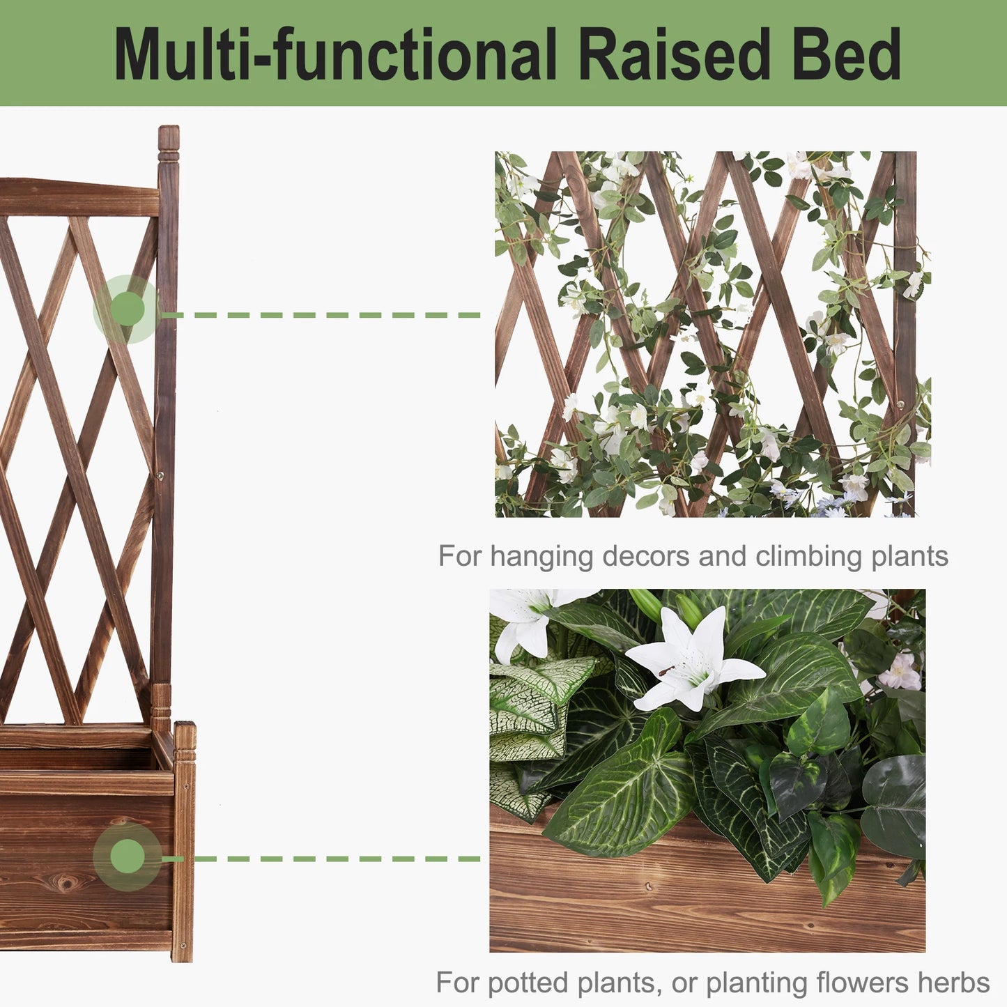 Raised Wooden Garden Bed Planter Box With Trellis For Vegetables