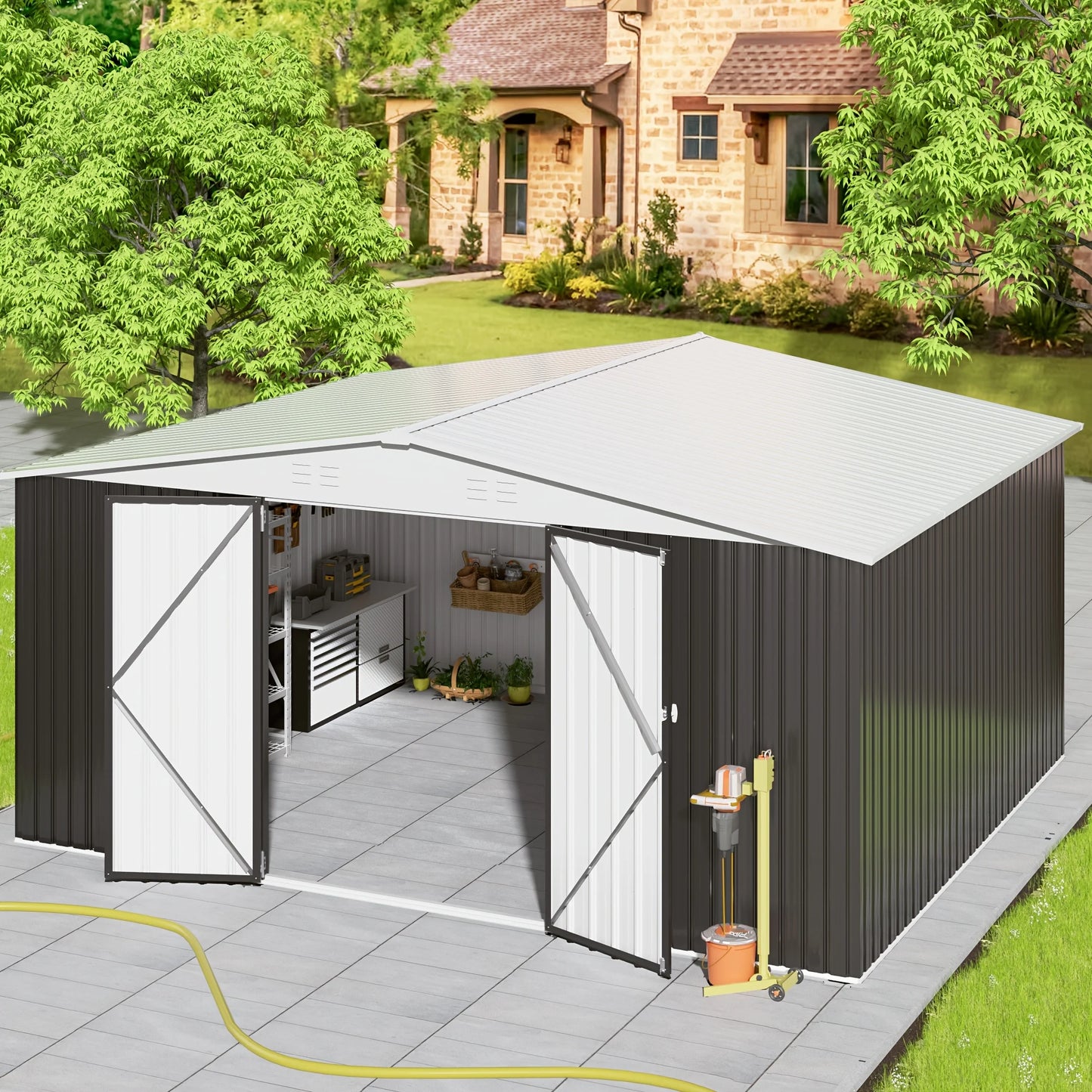 Polar Aurora Galvanized Steel Garden Shed, Heavy Duty Lockable Door