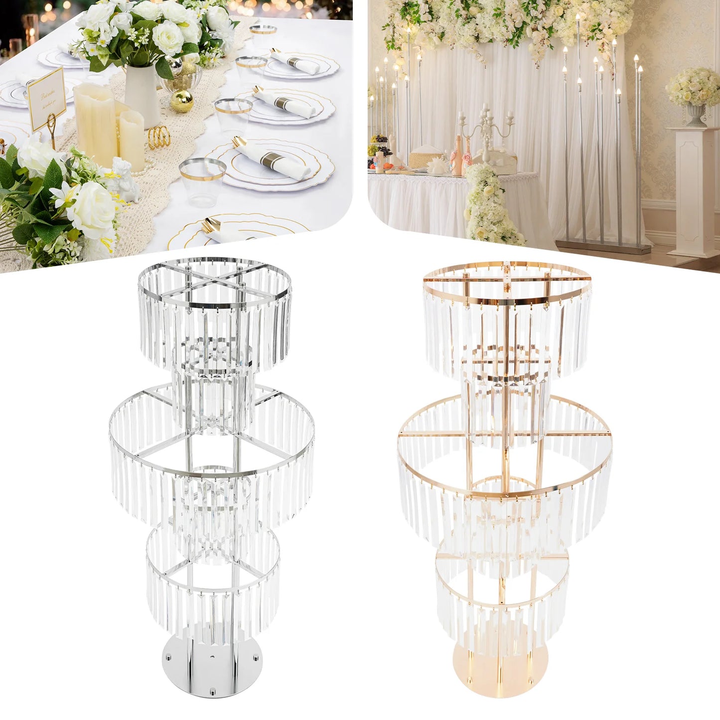 Five Tier Gold Silver Wedding Centerpieces Flower Stand Acrylic