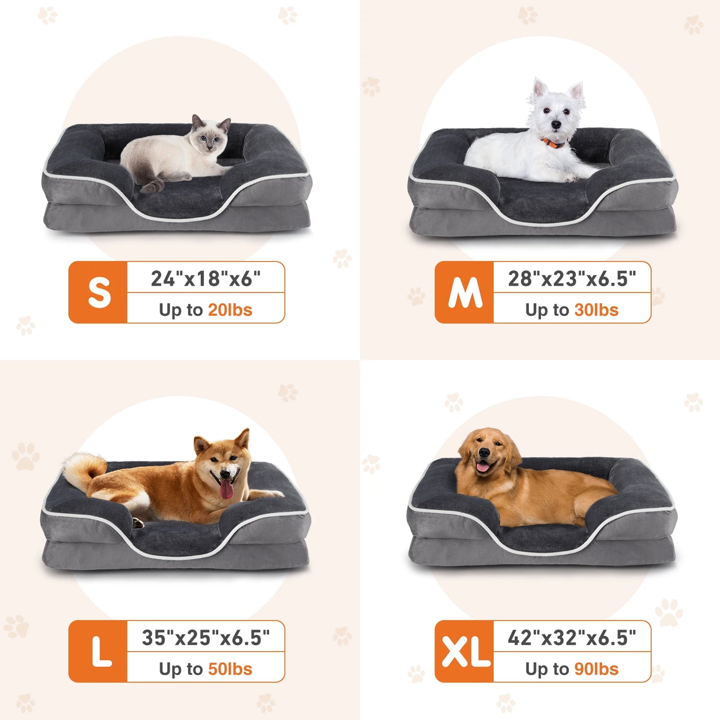 JHK Orthopedic Memory Foam Dog Bed With Removable Cover And Waterproof Liner