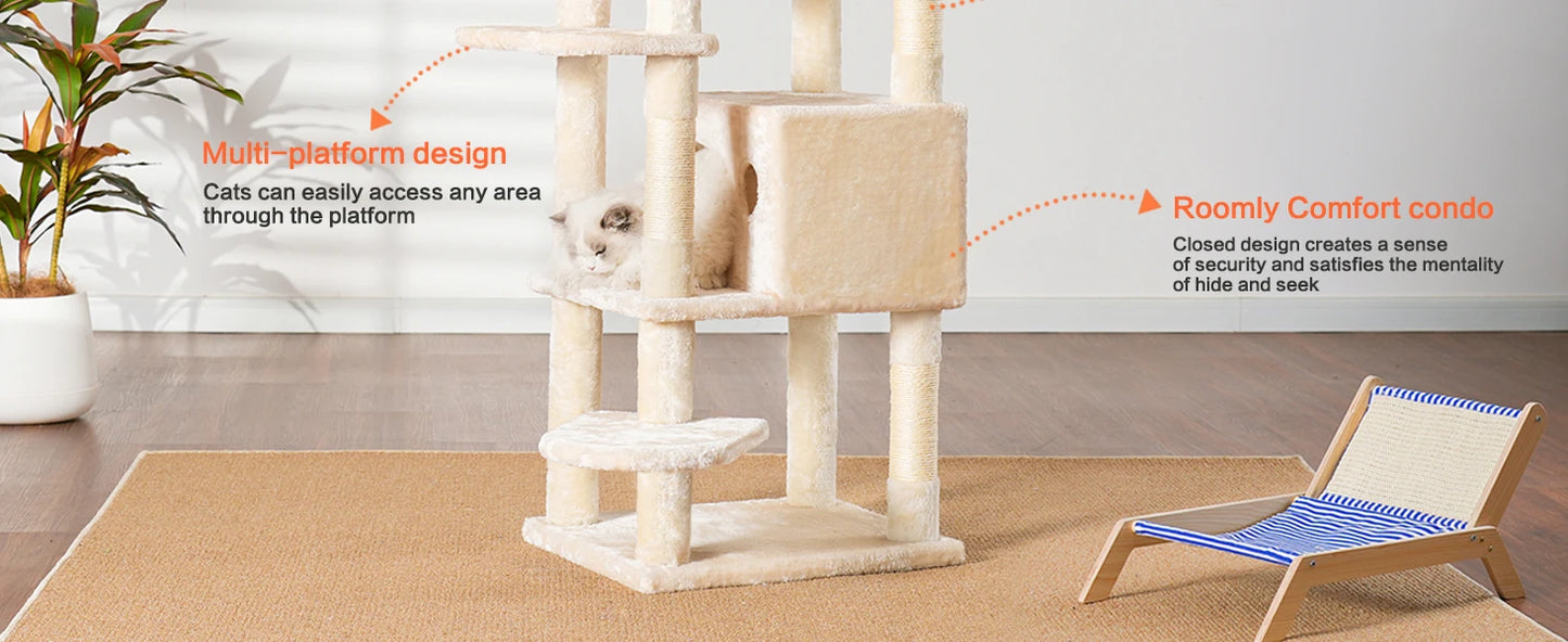 Cat Tree Indoor Multi Level Plush Condo For Indoor Cats