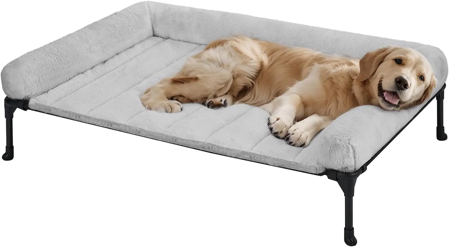 Elevated Orthopedic Dog Bed With Fluffy Bolster And Removable Mat