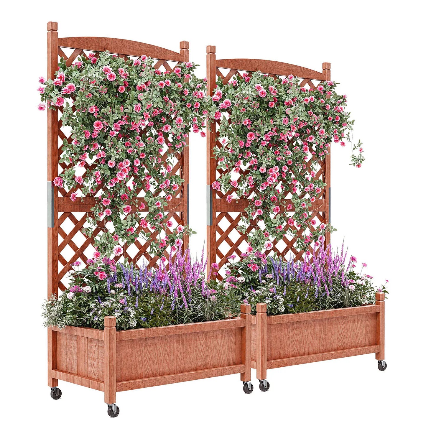 TWISTER.CK Wood Planter Box With Trellis Wheels