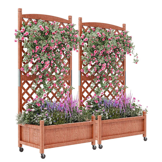 TWISTER.CK Wood Planter Box With Trellis Wheels