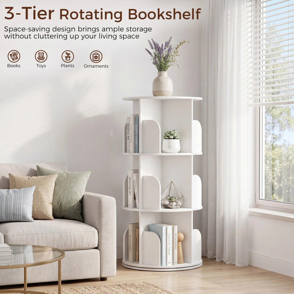 Premium Rotating Bookshelf Display Rack For Organized Home Storage