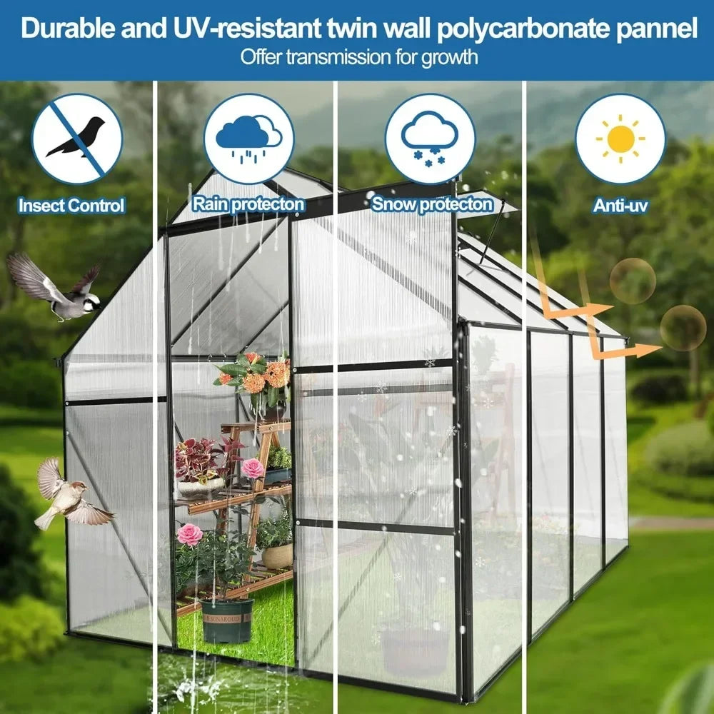 Walk-In Polycarbonate Greenhouse Aluminum Frame Roof Vent