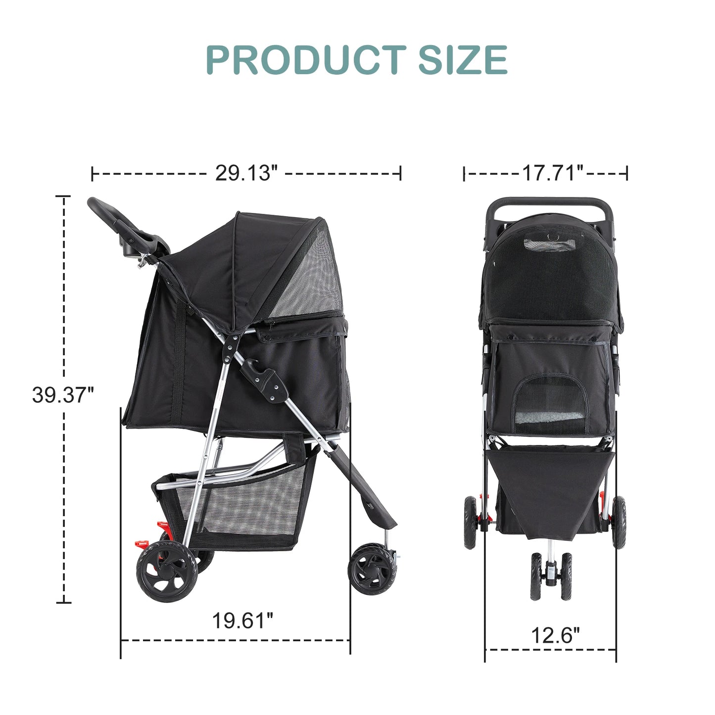 3-Wheel Foldable Pet Stroller For Small Dogs And Cats Mesh