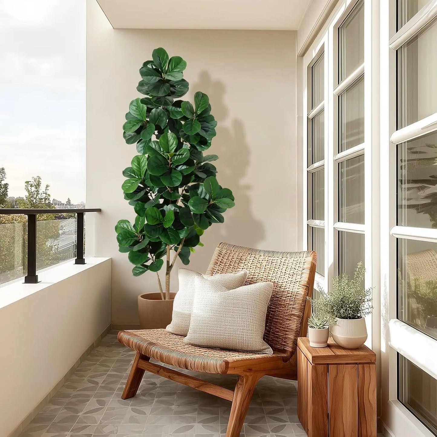 HiMISS Fiddle Leaf Fig Artificial Tree In White Planter